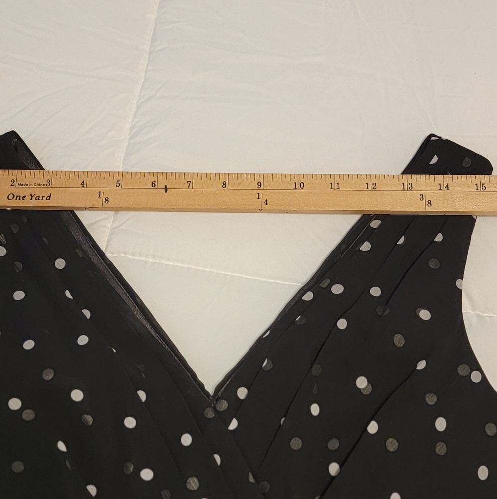 White House Black Market Black Polka Dot Dress Size 12 Babydoll Fit & Flare - Picture 8 of 8